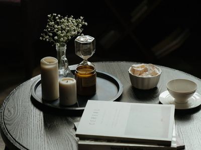 Books and amber light dots