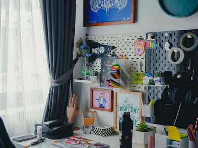 Minimalist desk setup with amber light